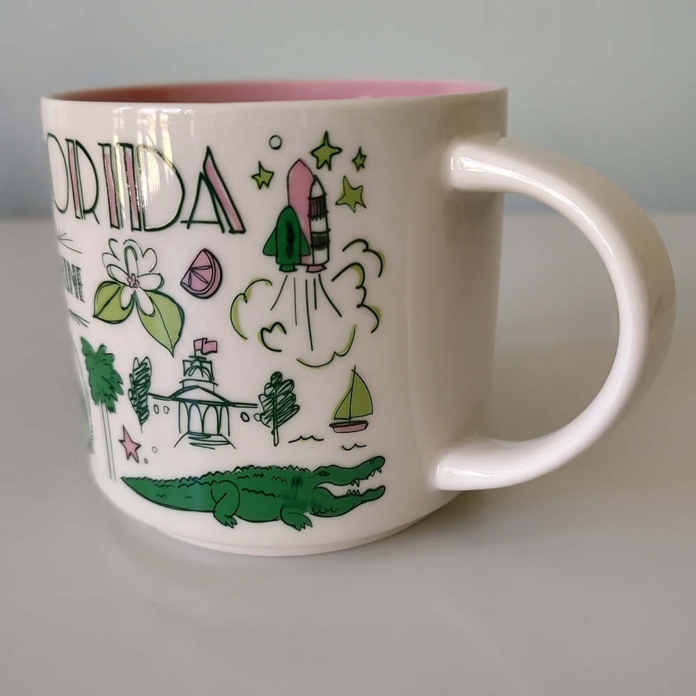 Starbucks Florida Been There Series Coffee Mug 14 Oz. Pink Green - Picture 3 of 9